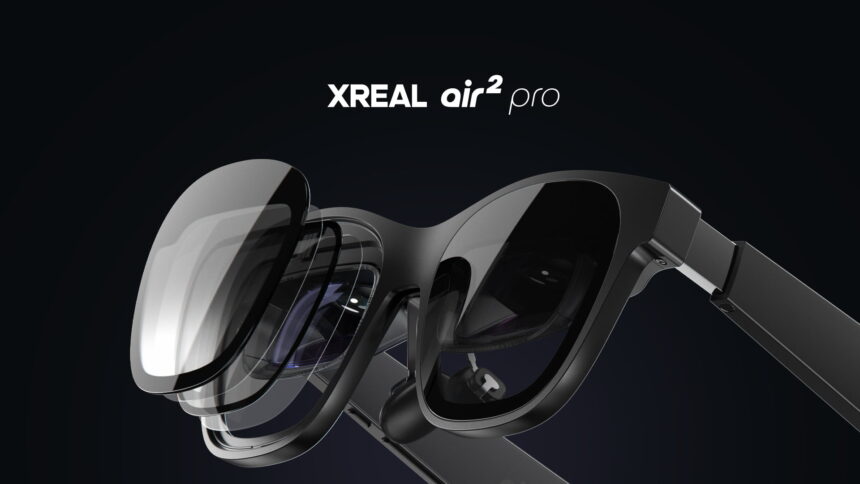 Xreal Air 2 black AR headset with open display.