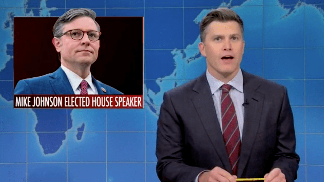 'SNL' Weekend Update House Speaker Mike Johnson Grills Trump's Inflated Assets With AI