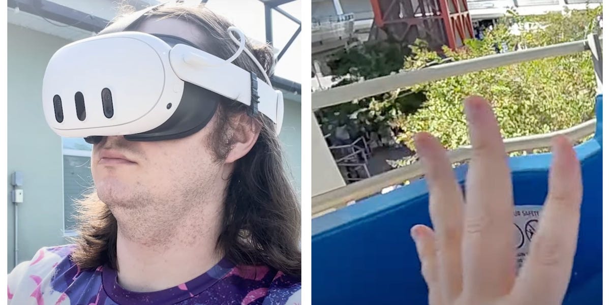 YouTuber wears the new Meta Quest 3 headset at Disney World